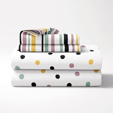 Lemon Drops with Black Dots Polka Dots Soft & Breathable 100% Cotton Flat King Bedsheet, 144 TC