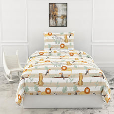 Loreto Cotton Single Bedsheet | Jungle Beige & Green Adventure Soft & Breathable