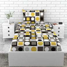 Loreto Cotton Single Bedsheet | Forged Iron Grey and Lemon Zest Yellow