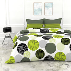 Loreto Cotton King Bedsheet | Green and Grey Black Circle