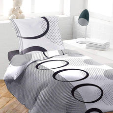 Loreto Cotton Single Bedsheet | Dark Grey and White Circle